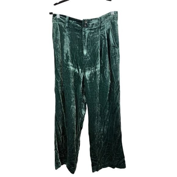 Madewell Velvet Pleated Wide-Leg Pants Smoky Spruce Green | Size 10 - Picture 7 of 16